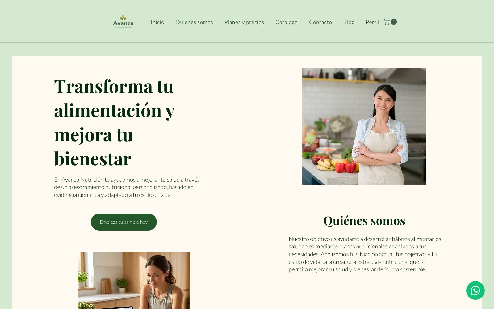 Página de inicio de la web de Avanza Nutrición