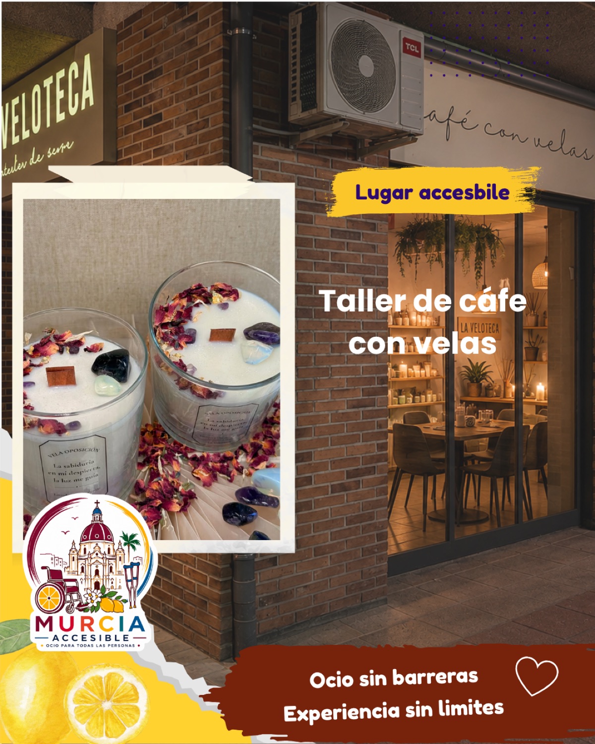 Publicación de Murcia Accesible sobre un taller de café con velas accesible